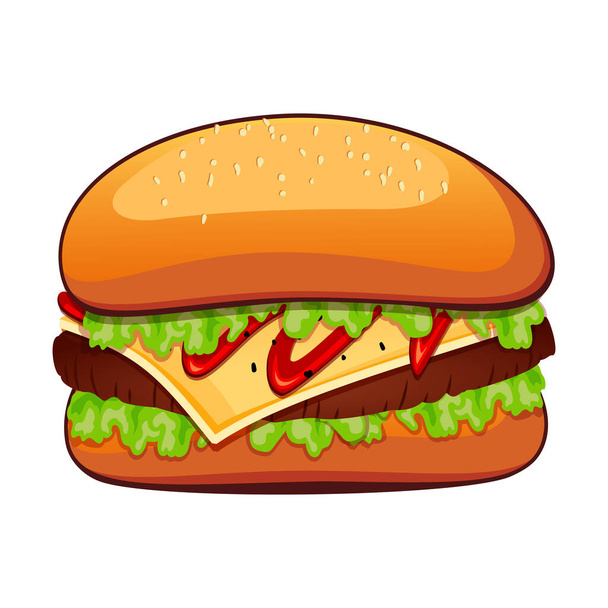 Realistic big hamburger on white background - Vector illustration - Vector, Image