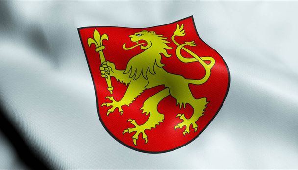 Ilustración 3D de una bandera de la ciudad de Thusis ondeando Suiza - Foto, imagen