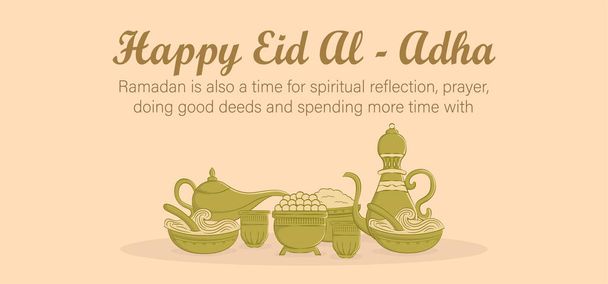 Eid Al Adha Obchody muzułmańskiego święta poświęcenie wielbłąda, owiec i kóz. Może służyć do lądowania strony, szablon, ui, web, aplikacja mobilna, plakat, baner, ulotka, tło. Ilustracja wektora - Wektor, obraz