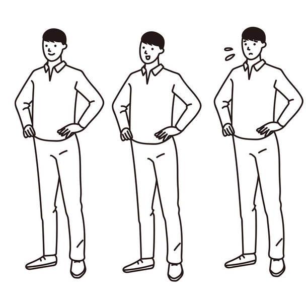 Conjunto de vectores de un hombre de pie con las manos en las caderas - Vector, imagen