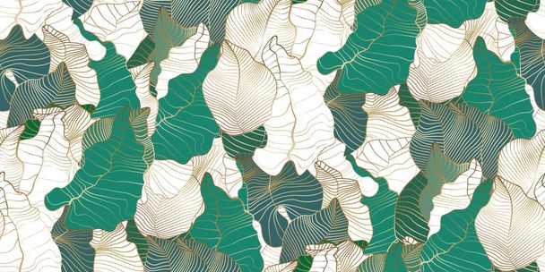  Vector seamless pattern with jungle tropical palm leaves. Luxury gold and nature green background. Exotic botanical design for textile, wallpaper, website, wrapping paper, hawaiian style shirt - Vetor, Imagem