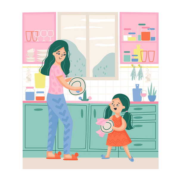 Mother Daughter Kitchen Composition - Vector, Image