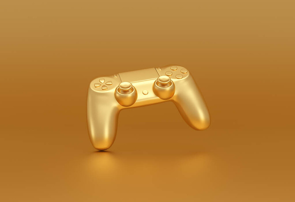 Controlador de videogame dourado em fundo dourado. Conceito de fluxo de jogos. Renderização 3d. - Foto, Imagem
