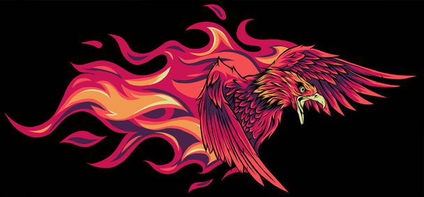 vector illustration of eagle with flames design - Vector, Image