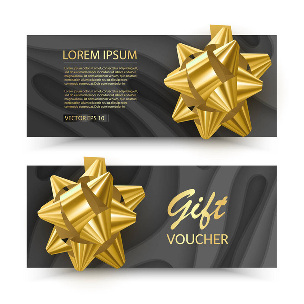 Set of Gift Voucher Card Template, Advertising or Sale. template with glitter texture and realistic bow illustration, vector eps 10 - Vector, Image
