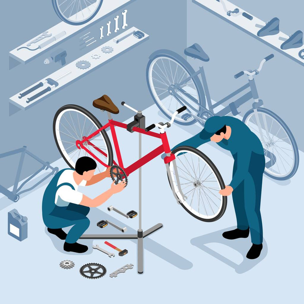 Bicycle Repair Isometric Background - Vector, Image