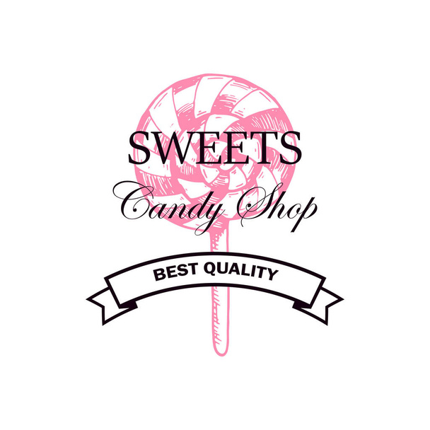 Handgetekende snoepwinkel logo geïsoleerd op wit. Vector illustratie in schets stijl - Vector, afbeelding