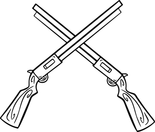 sinal linear preto e branco, designação arma silhueta shotgun, vetor de ilustração desenhado à mão - Vetor, Imagem