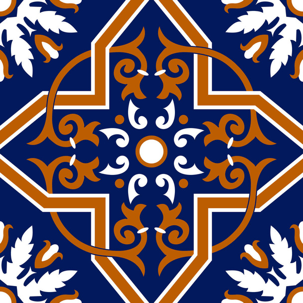 Talavera pattern. Azulejos portugal. Turkish ornament. Moroccan tile mosaic. Spanish porcelain. Ceramic tableware, folk print. Spanish pottery. Ethnic background. Mediterranean seamless wallpaper. - Vector, Image