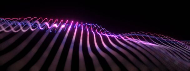 Abstraktní 3D ilustrace Glow Pink Blue Canvas Wireframe pro Business Technology Background. 3D vykreslování Flow Grid Digital Cyberspace for Hi-tech, science communications, Data Array, web banner. - Fotografie, Obrázek