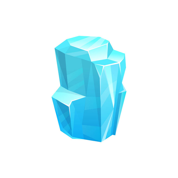 Ice crystal or iceberg, frozen glass or snow glacier rock, vector icon. Frost or cold water icicle, piece of ice cube block, gem or gemstone blue crystal - Vector, Image
