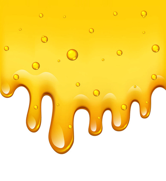 Realistische gouden druppelende honing op witte achtergrond, vector illustratie - Vector, afbeelding