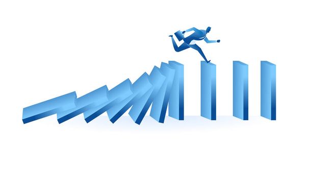 businessman run from domino effect mean he run from work pressure or avoid business hurdles concept flat illustration Business about hard work, pressure and challenge for presentation - Vektör, Görsel