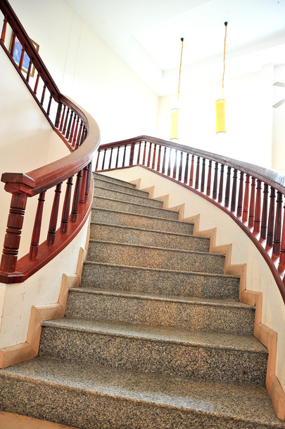 Escaliers en marbre avec rampe en bois
  - Photo, image