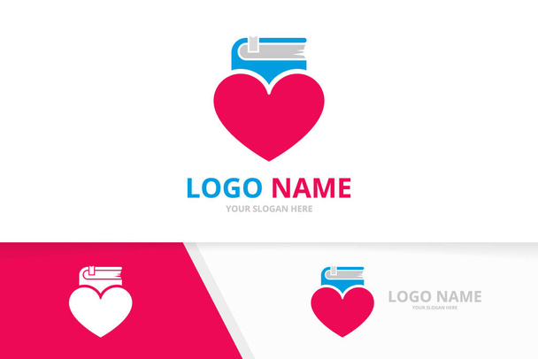 Vector heart and library logo combination. Love and book logotype design template. - Vektör, Görsel