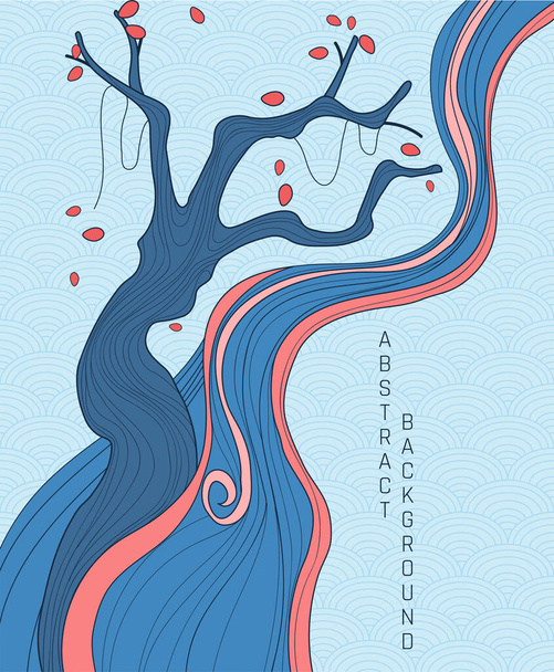 Eenvoudig Japans patroon en gestileerde sakura boom, vector illustratie  - Vector, afbeelding