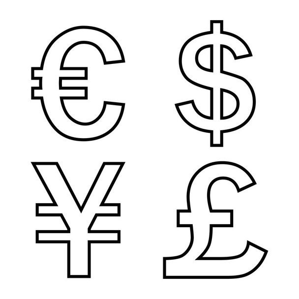 dólar, libra, euro, vetor de ícone yuan no fundo branco - Vetor, Imagem