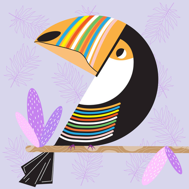 An exotic toucan bird, an illustration in a children's style for decorating clothes, rooms, surfaces. Vector - Vettoriali, immagini