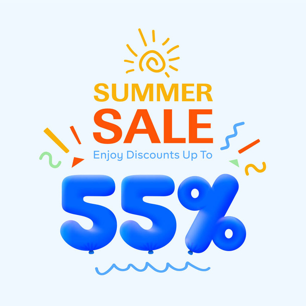 Спеціальна літня розпродажна банерна знижка 55 відсотків, сезонна реклама для покупок, векторний дизайн
     - Вектор, зображення