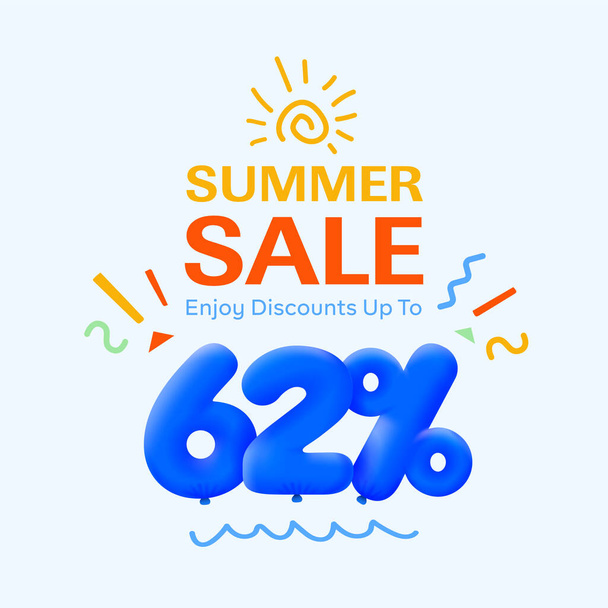 Especial de verão venda banner desconto 62 por cento, anúncio promocional de compras sazonais, design vetorial     - Vetor, Imagem