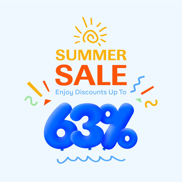 Especial de verão venda banner desconto 63 por cento, anúncio promocional de compras sazonais, design vetorial     - Vetor, Imagem