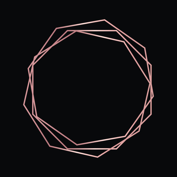 Moldura poligonal geométrica em ouro rosa com efeitos brilhantes isolados no fundo escuro. Fundo de arte deco brilhante vazio. Ilustração vetorial - Vetor, Imagem