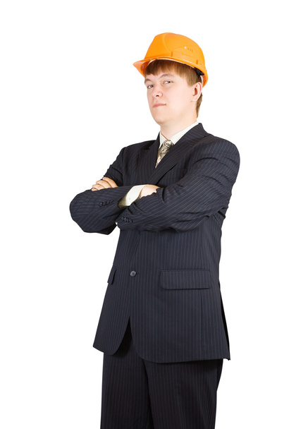 Portrait of businessman in hardhat. Isolated on white background - Photo, image