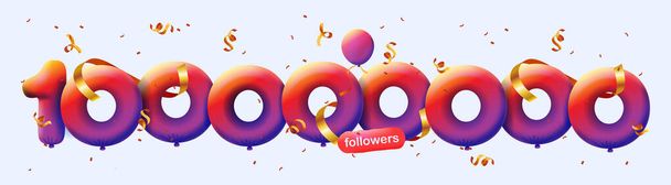 Bannière avec 100M followers merci sous forme de ballons 3D et confettis colorés. Illustration vectorielle Numéros 3d pour les médias sociaux 100000000 abonnés, concept de blogueur célébrant les abonnés - Photo, image