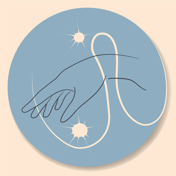 Modelo de design de logotipo abstrato vetorial em estilo linear moderno mínimo - mão com estrelas - símbolo abstrato para cosméticos e embalagens, jóias, artesanais ou produtos de beleza - Vetor, Imagem