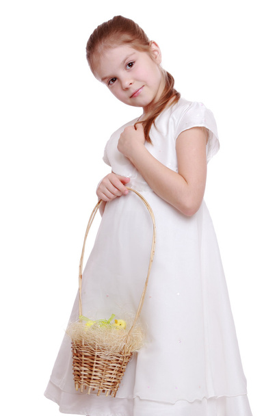 Girl holding a Easter basket - 写真・画像