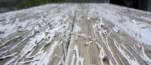 Witte verf schilfert af over houten ondergrond. Sluitingsdatum - Foto, afbeelding