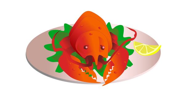 Gotowany krab na talerzu na białym tle - Ilustracja wektora - Wektor, obraz