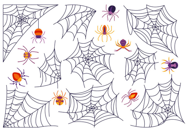 Cobweb spider Halloween cartoon set color vector - Wektor, obraz