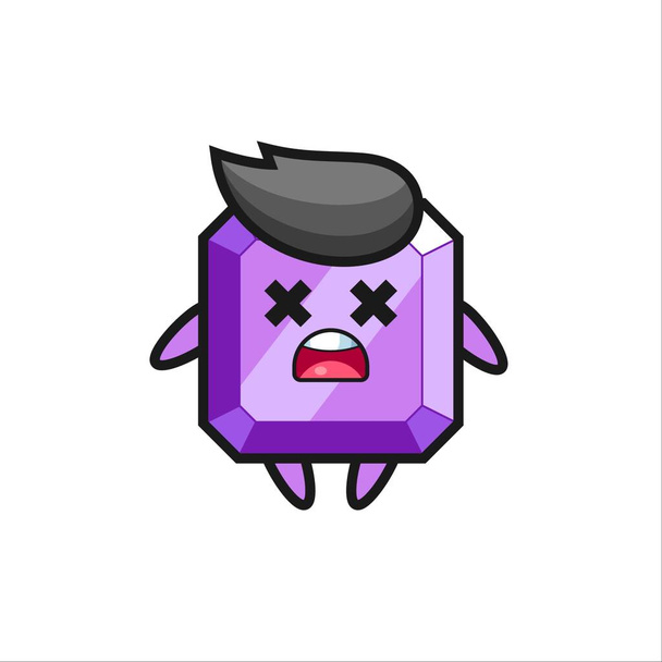 el personaje de la mascota de gemas púrpura muerta, lindo diseño de estilo para camiseta, pegatina, elemento de logotipo - Vector, Imagen