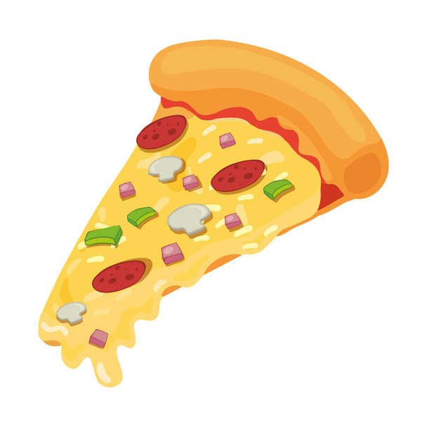 Pizza realista con pepperoni y diferentes tipos de salsas y quesos - Ilustración vectorial - Vector, Imagen