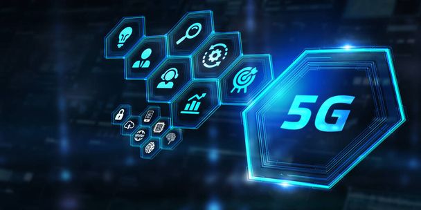 The concept of 5G network, high-speed mobile Internet, new generation networks. Business, modern technology, internet and networking concept. - Photo, Image