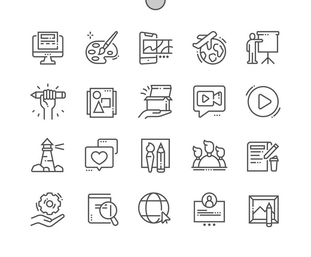 Social media Highlights. It is well suited for bloggers. Story. My design, about us, reviews, portfolio, unpacking and other. Pixel Perfect Vector Thin Line Icons. Simple Minimal Pictogram - ベクター画像