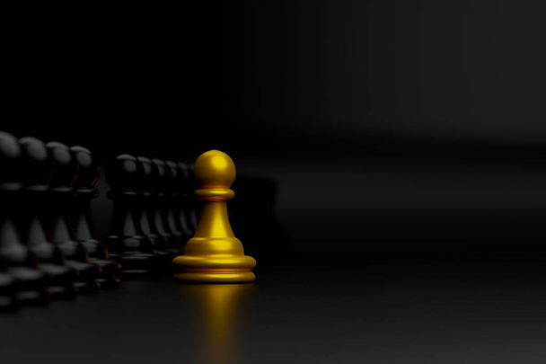 Zlaté šachy mezi skupinami jsou vynikající. Leader, Unique, Myslete jinak, Individuální a vyčnívat z davu konceptu. 3D ilustrace - Fotografie, Obrázek