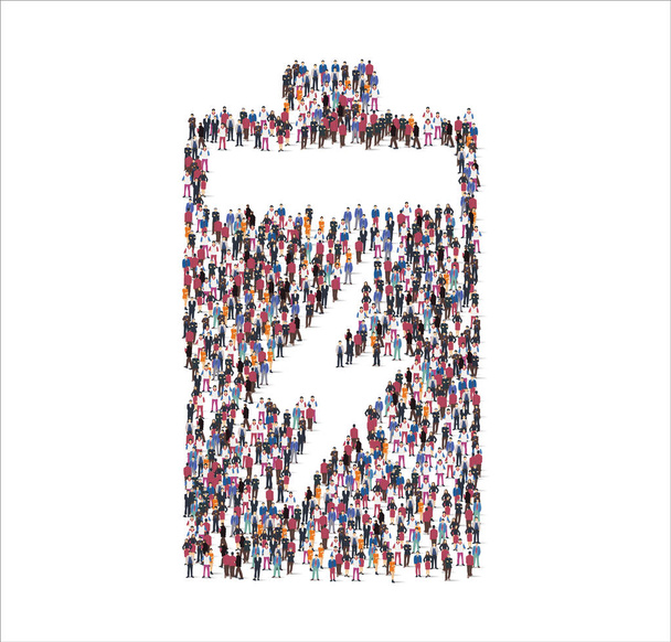 Pessoas e grupo de negócios na forma de bateria com símbolo elétrico - Vetor, Imagem