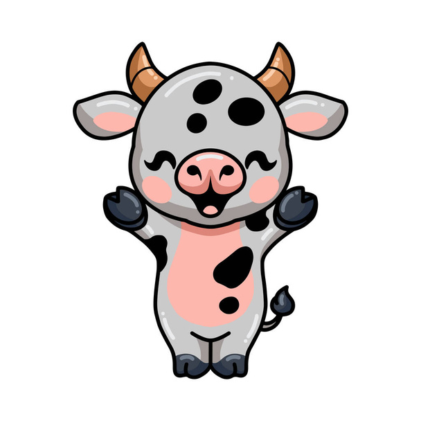 Vector illustration of Cute baby cow cartoon raising hands - Vektor, kép