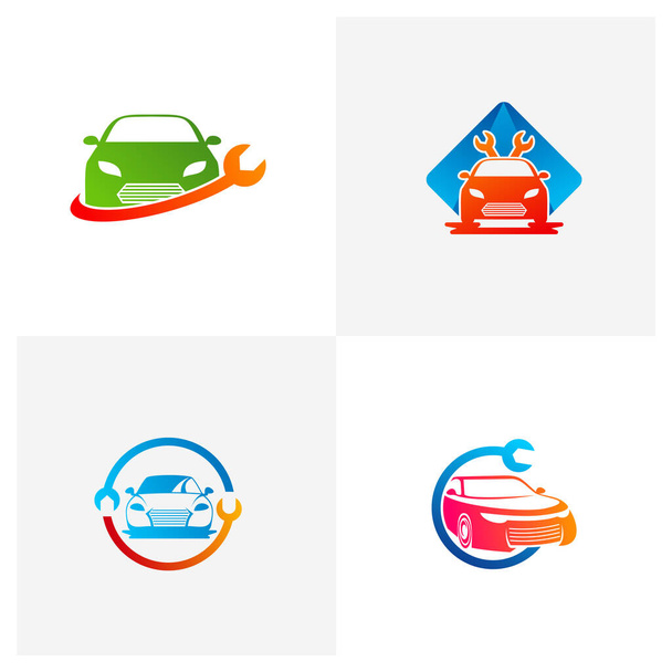 Set di modelli vettoriali del logo dell'automobile meccanica, concetti di design del logo dell'auto creativa - Vettoriali, immagini