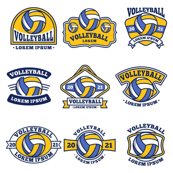 Logo de volley-ball, emblème, collection de jeux de badges, modèles isolés sur fond blanc - Vecteur, image