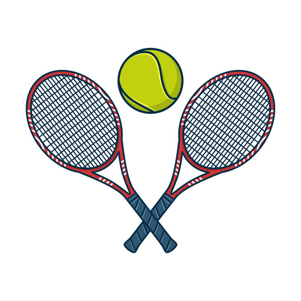 Теннисные ракетки перекрещены и мяч изолирован на белом фоне - Вектор,изображение