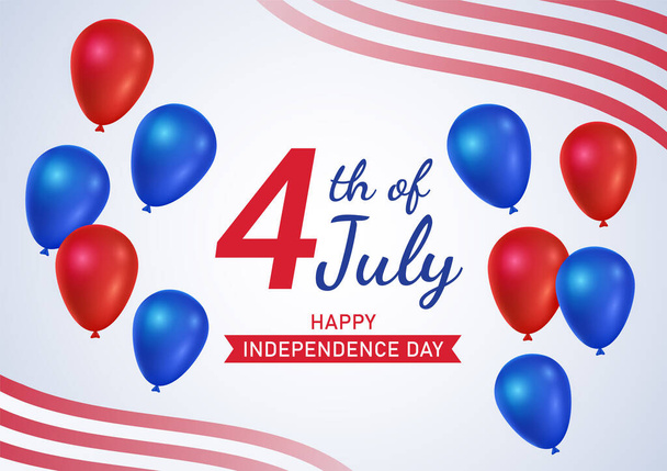 4th of July with blue and red balloons - vector - Διάνυσμα, εικόνα