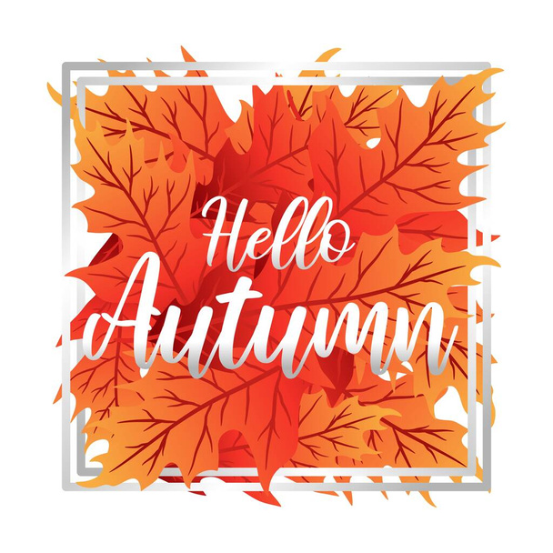 Vektor-Hintergrund mit Handschrift Hallo Herbst und Blätter isoliert auf weißem Hintergrund. - Vektor, Bild