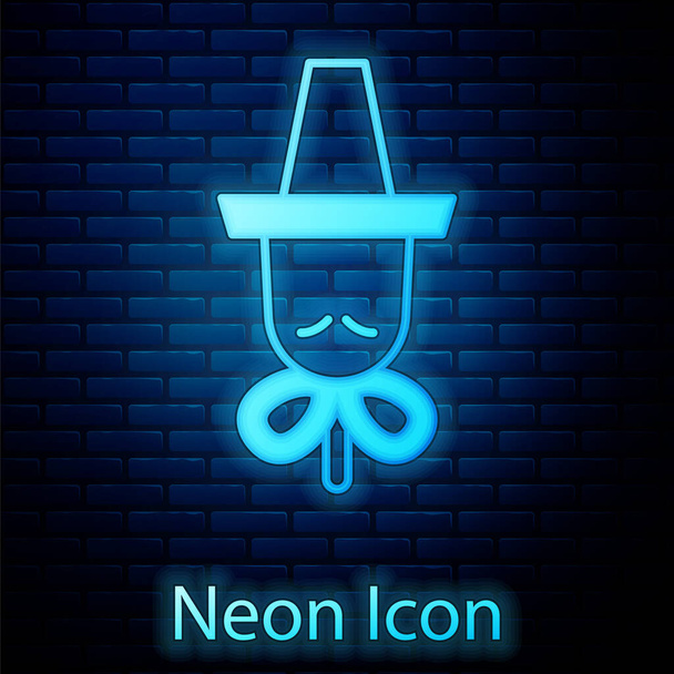 Leuchtende Neon Traditionelle koreanische Hut-Ikone isoliert auf Backsteinwand Hintergrund. Vektor - Vektor, Bild