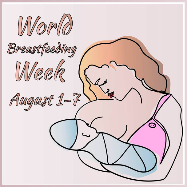 Semana Mundial do Aleitamento Materno 1-7 de agosto. Licença maternidade, maternidade feliz, conceito de alimentação natural. Mulheres lactantes. - Foto, Imagem