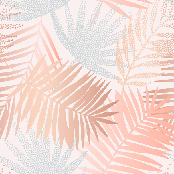 Tropisches nahtloses Muster mit gepunkteten Silhouetten von Palmblättern. Jungle Stipple Vektor Art. Luxuriöse Halbtonkunst. Exotischer Hintergrund für Sommerdesign, Badebekleidung, T-Shirt, Stoff, Tapete - Vektor, Bild