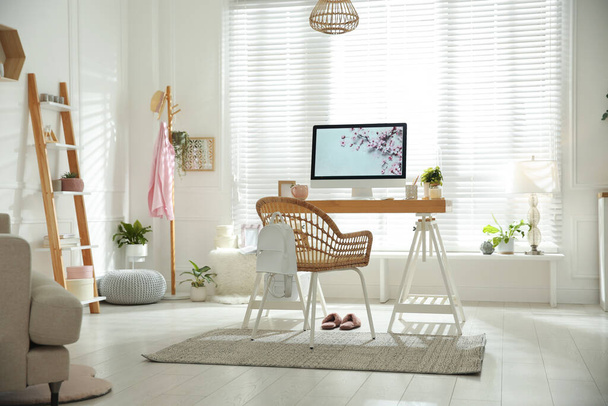 Stylish home office interior with comfortable workplace - Zdjęcie, obraz