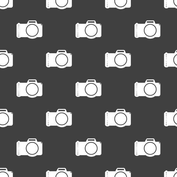 Icono web de cámara fotográfica. diseño plano. Patrón gris inconsútil
. - Vector, Imagen